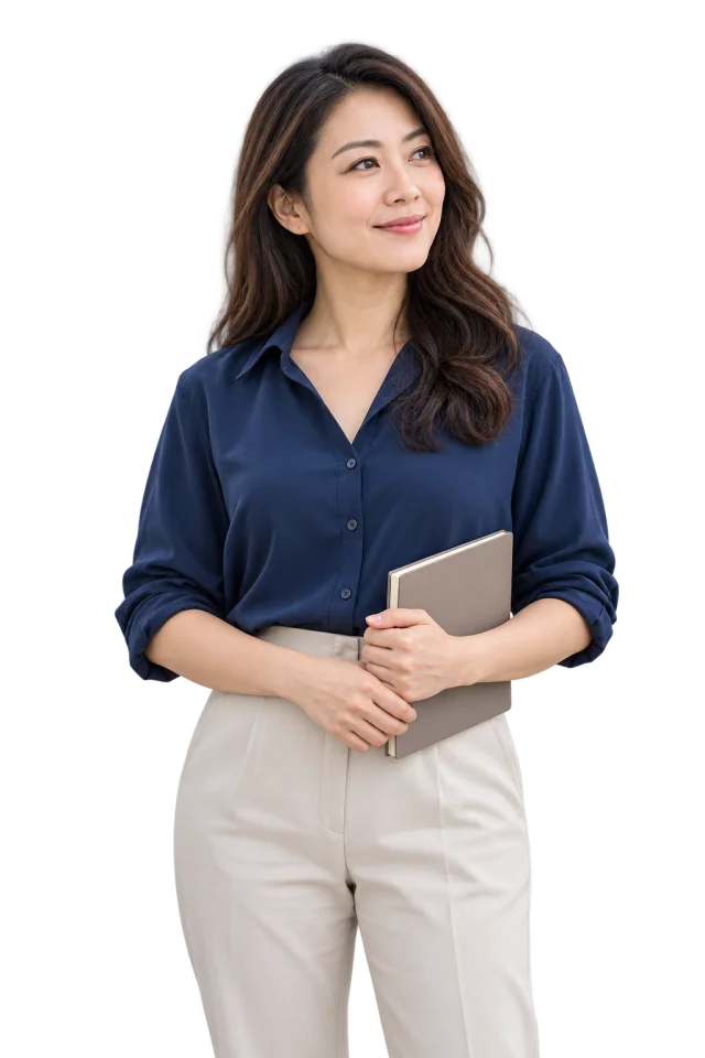 Illustrative professional holding a notebook